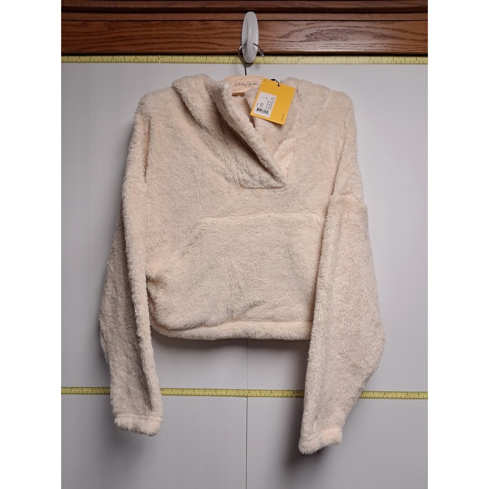 Lole Women's Yana Sherpa Beige Cropped Button Neck Hoodie Sz L